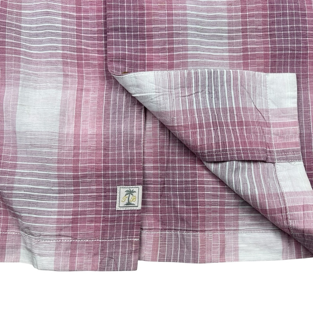 Tommy Bahama Button Up Camp Shirt XL Pink Plaid Tencel Cotton Short Sleeve - Picture 3 of 12